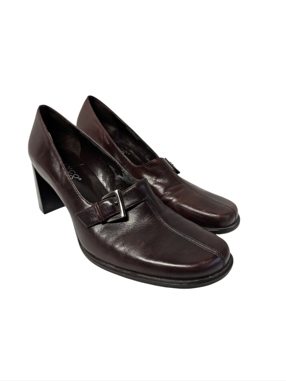 Franco Sarto Women's Brown Leather Buckle Block Heel Pumps Shoes Size 9.5